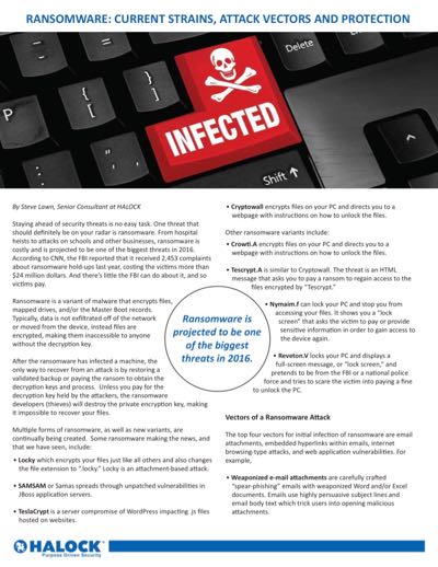 HALOCK-Article-Ransomware-20160415 Keyboard Ransomware Cyber Security Article