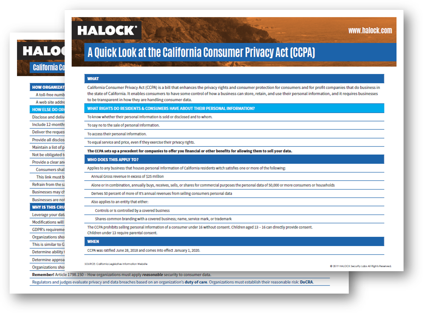 HALOCK-Quick-Reference-Privacy-CCPA California CCPA Orange Blue