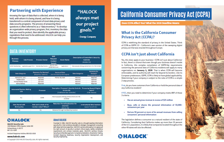HALOCK-Privacy-CCPA-Image Data Privacy Compliance CCPA, Reasonable Security Risk Analysis